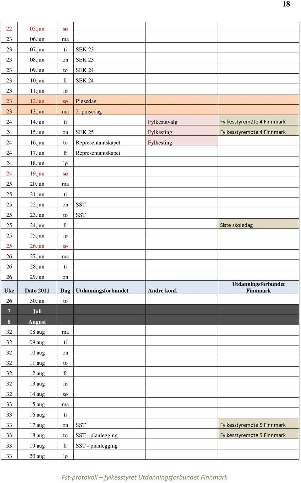 jun sø 25 20.jun ma 25 21.jun ti 25 22.jun on SST 25 23.jun to SST 25 24.jun fr Siste skoledag 25 25.jun lø 25 26.jun sø 26 27.jun ma 26 28.jun ti 26 29.