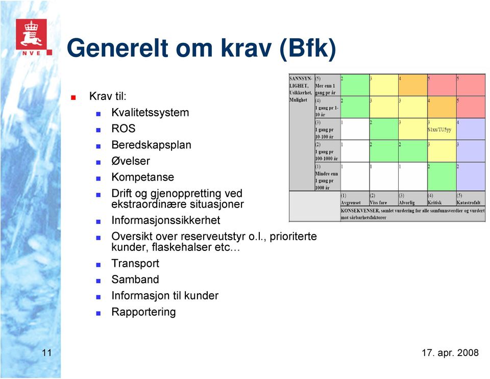 situasjoner Informasjonssikkerhet Oversikt over reserveutstyr o.l.