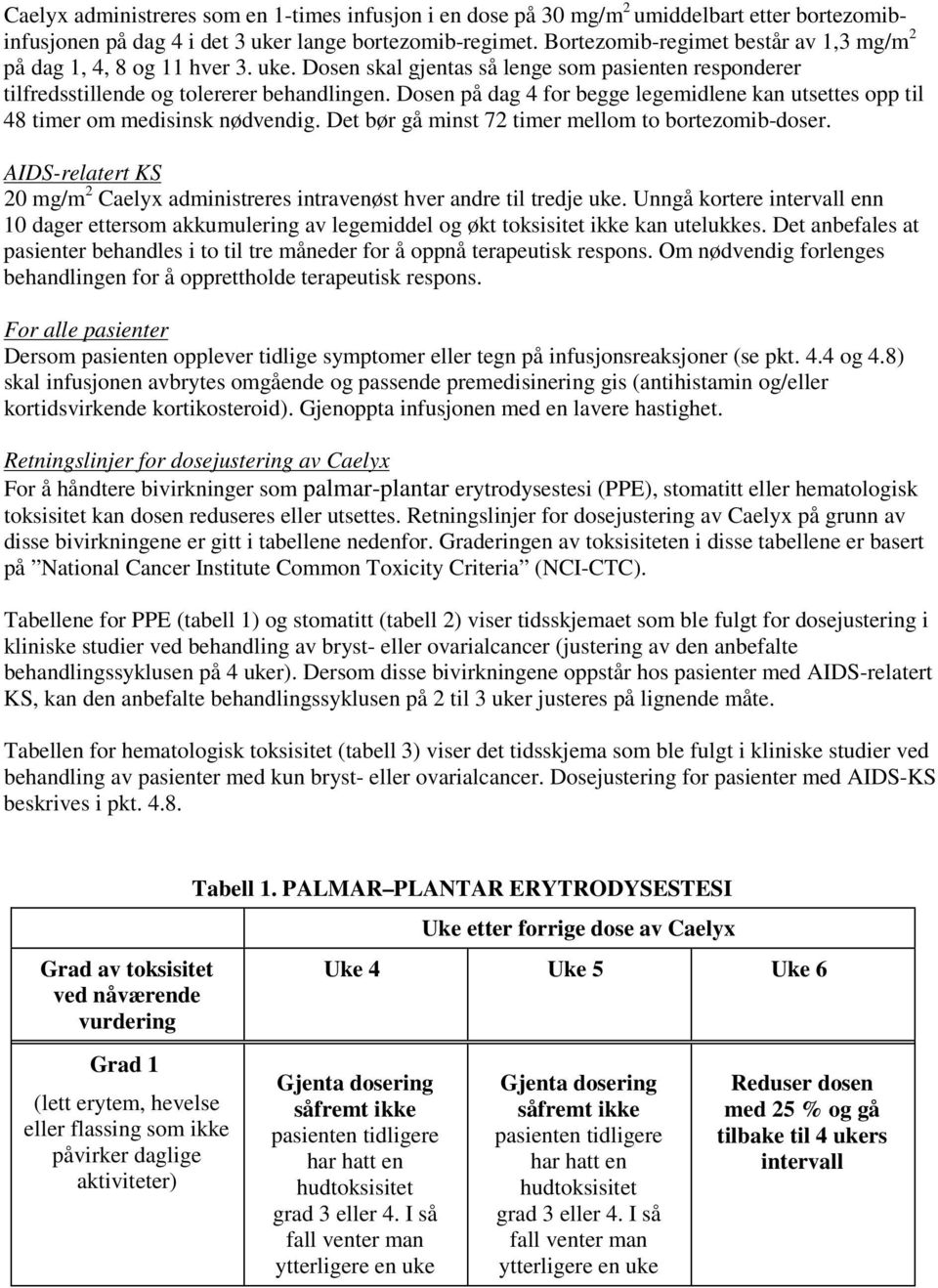 Dosen på dag 4 for begge legemidlene kan utsettes opp til 48 timer om medisinsk nødvendig. Det bør gå minst 72 timer mellom to bortezomib-doser.