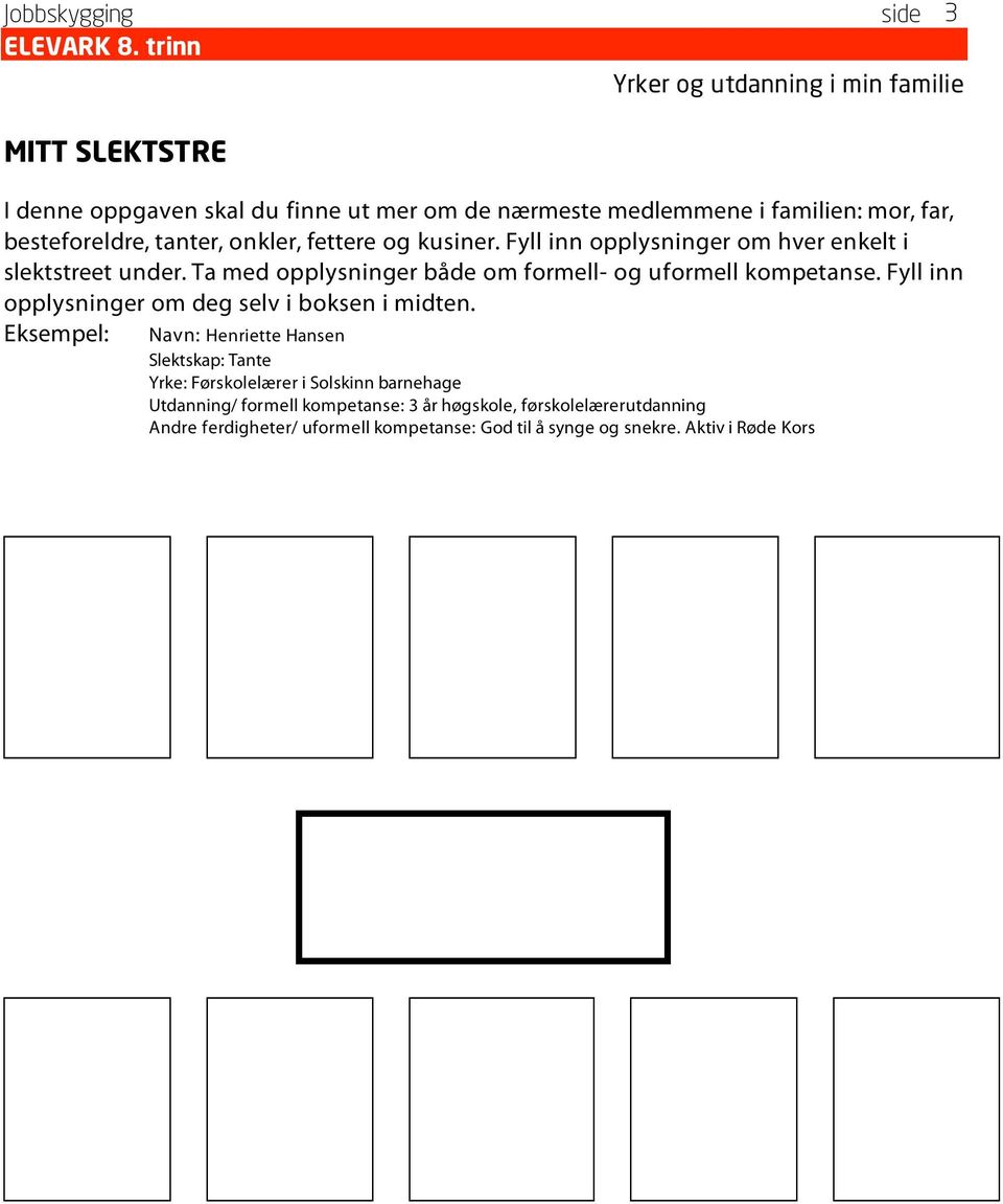 Ta med opplysninger både om formell- og uformell kompetanse. Fyll inn opplysninger om deg selv i boksen i midten.