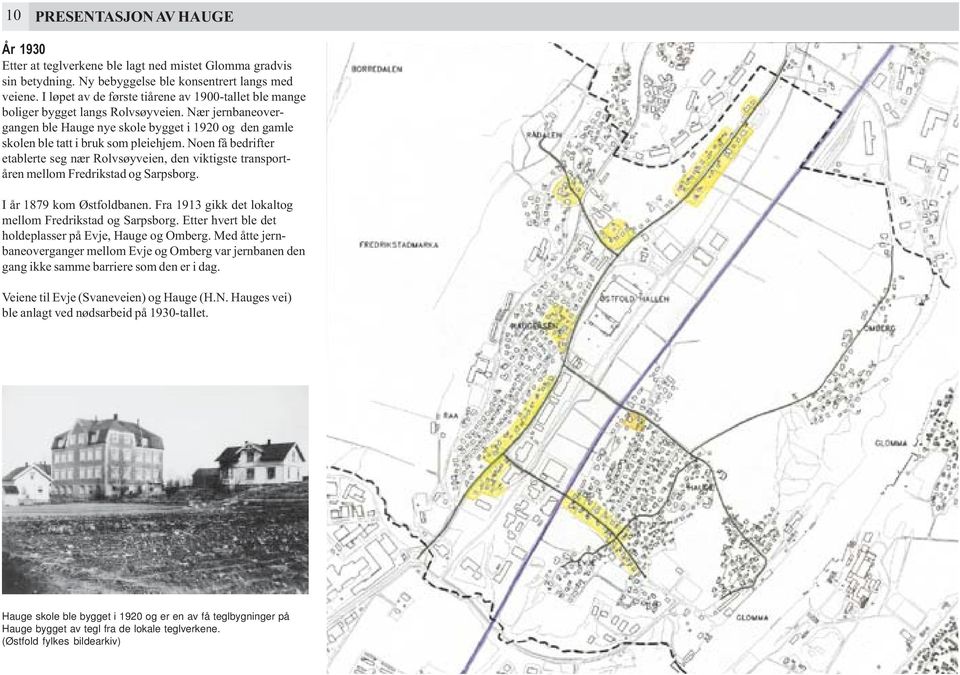 Noen få bedrifter etablerte seg nær Rolvsøyveien, den viktigste transportåren mellom Fredrikstad og Sarpsborg. I år 1879 kom Østfoldbanen. Fra 1913 gikk det lokaltog mellom Fredrikstad og Sarpsborg.