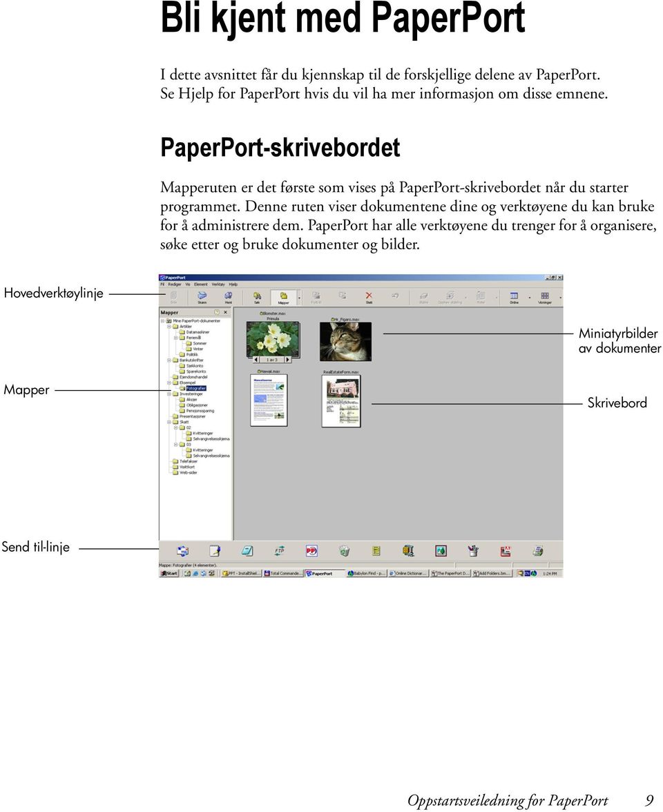 PaperPort-skrivebordet Mapperuten er det første som vises på PaperPort-skrivebordet når du starter programmet.