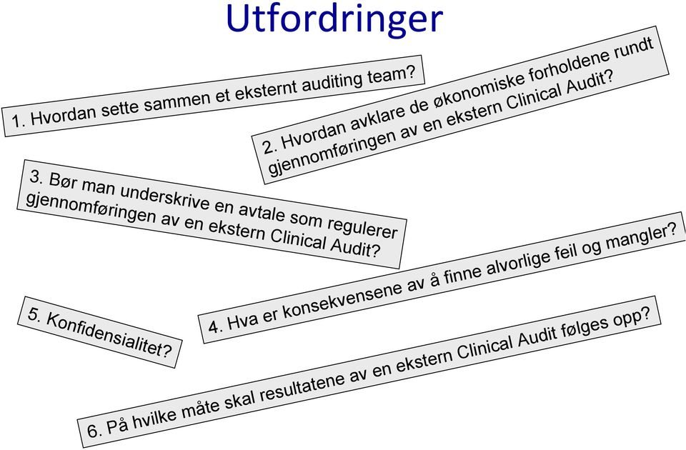 På hvilke måte skal resultatene av en ekstern Clinical Audit følges opp? Utfordringer 3.