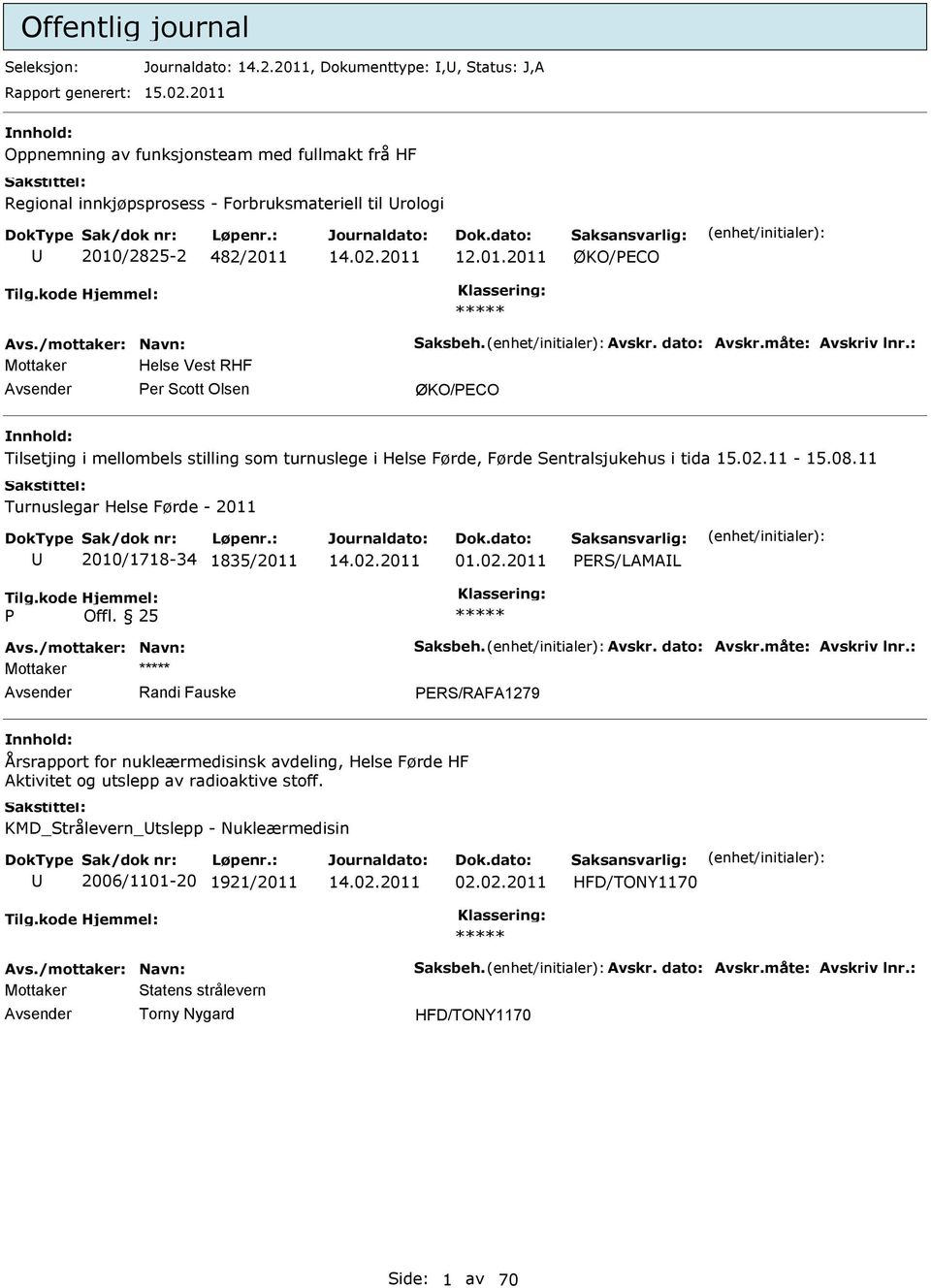 02.11-15.08.11 Turnuslegar Helse Førde - 2011 2010/1718-34 1835/2011 01.02.2011 ERS/LAMAL Offl.