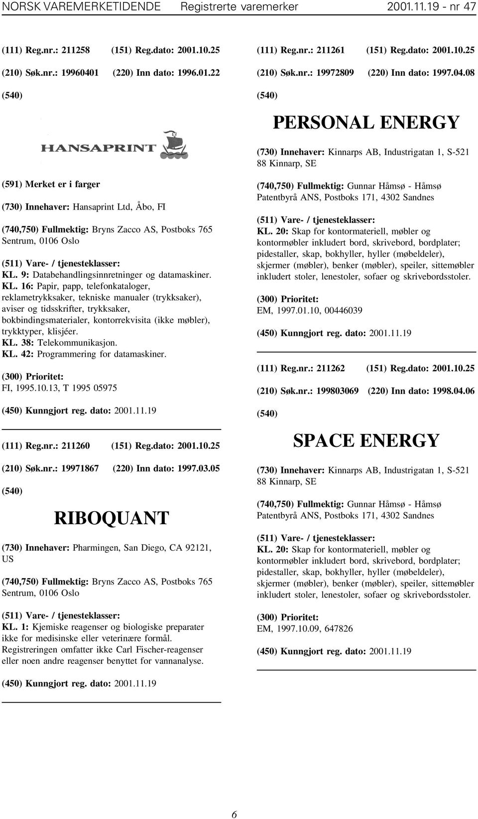 08 PERSONAL ENERGY (730) Innehaver: Kinnarps AB, Industrigatan 1, S-521 88 Kinnarp, SE (591) Merket er i farger (730) Innehaver: Hansaprint Ltd, Åbo, FI KL.