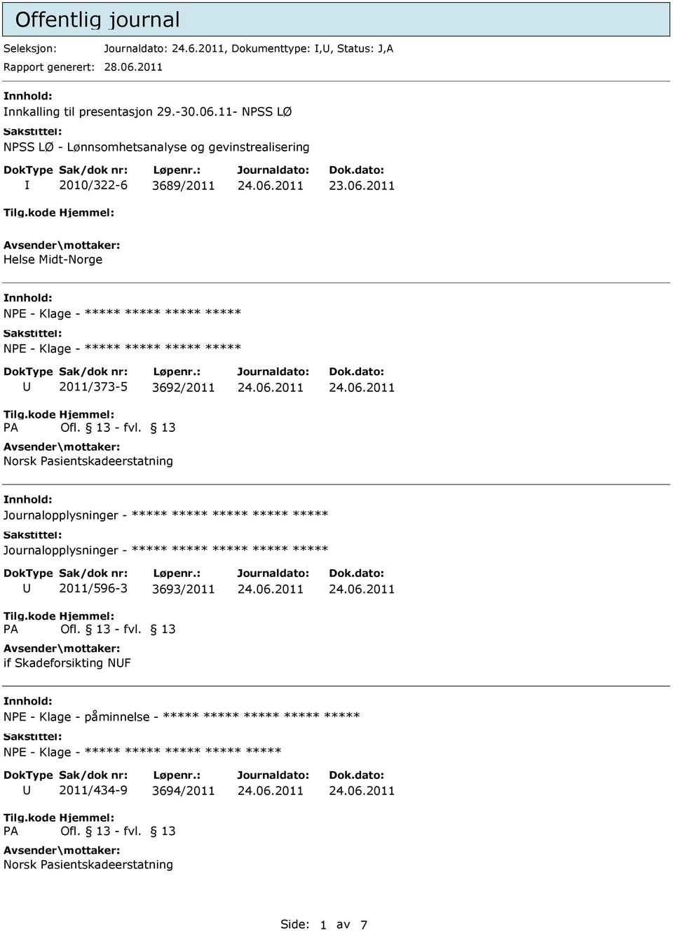 11- NPSS LØ NPSS LØ - Lønnsomhetsanalyse og gevinstrealisering 2010/322-6 3689/2011 Helse Midt-Norge NPE - Klage - ***** ***** ***** *****