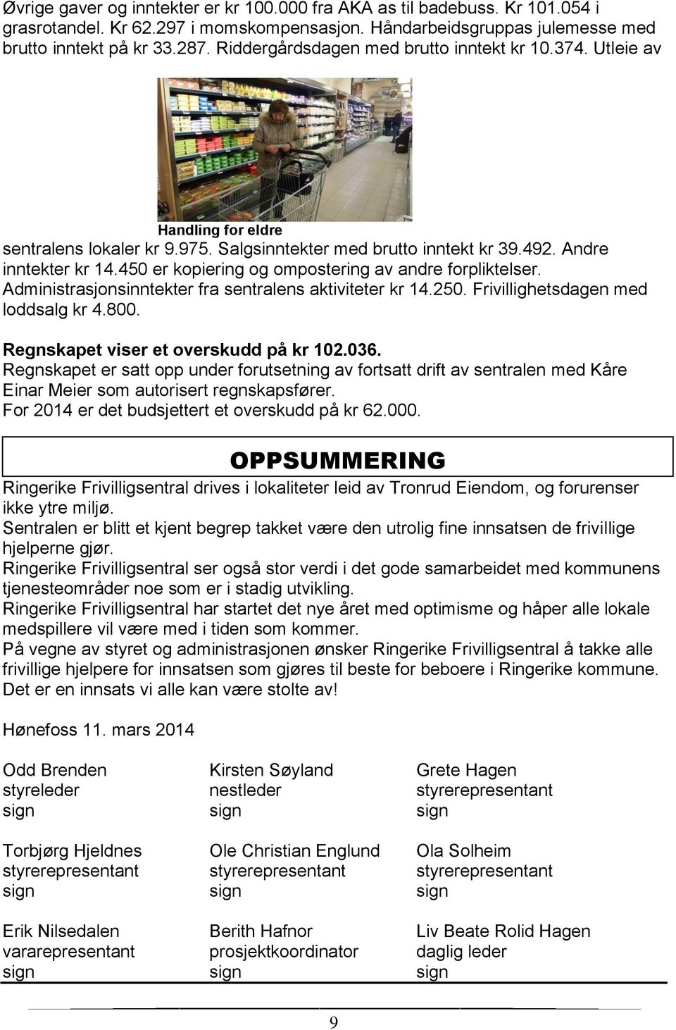 450 er kopiering og ompostering av andre forpliktelser. Administrasjonsinntekter fra sentralens aktiviteter kr 14.250. Frivillighetsdagen med loddsalg kr 4.800.