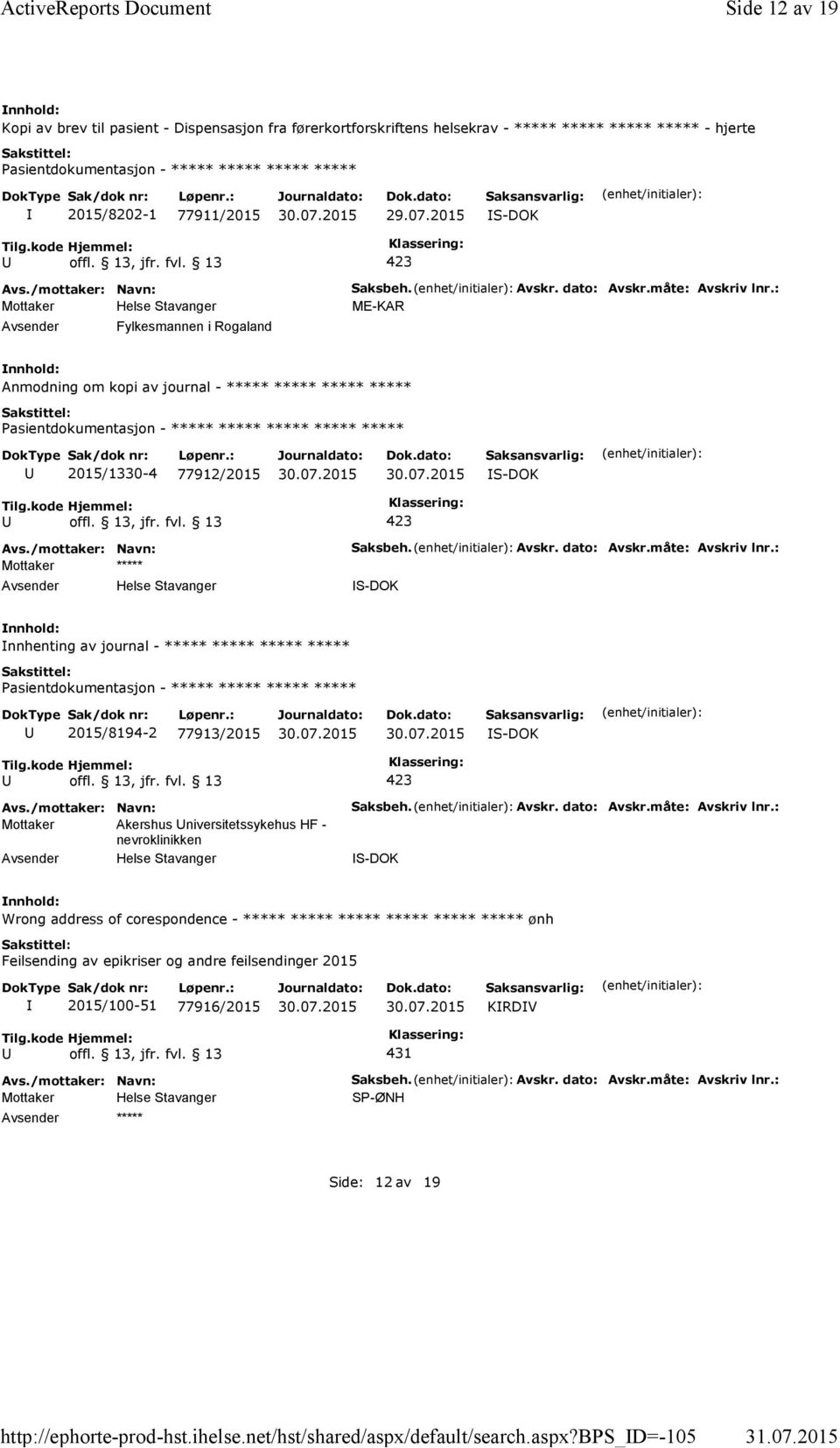 b_d=-105 Side 12 av 19 Kopi av brev til pasient - Dispensasjon fra førerkortforskriftens helsekrav - ***** ***** ***** ***** - hjerte 2015/8202-1 77911/2015 S-DOK Fylkesmannen i Rogaland Saksbeh.