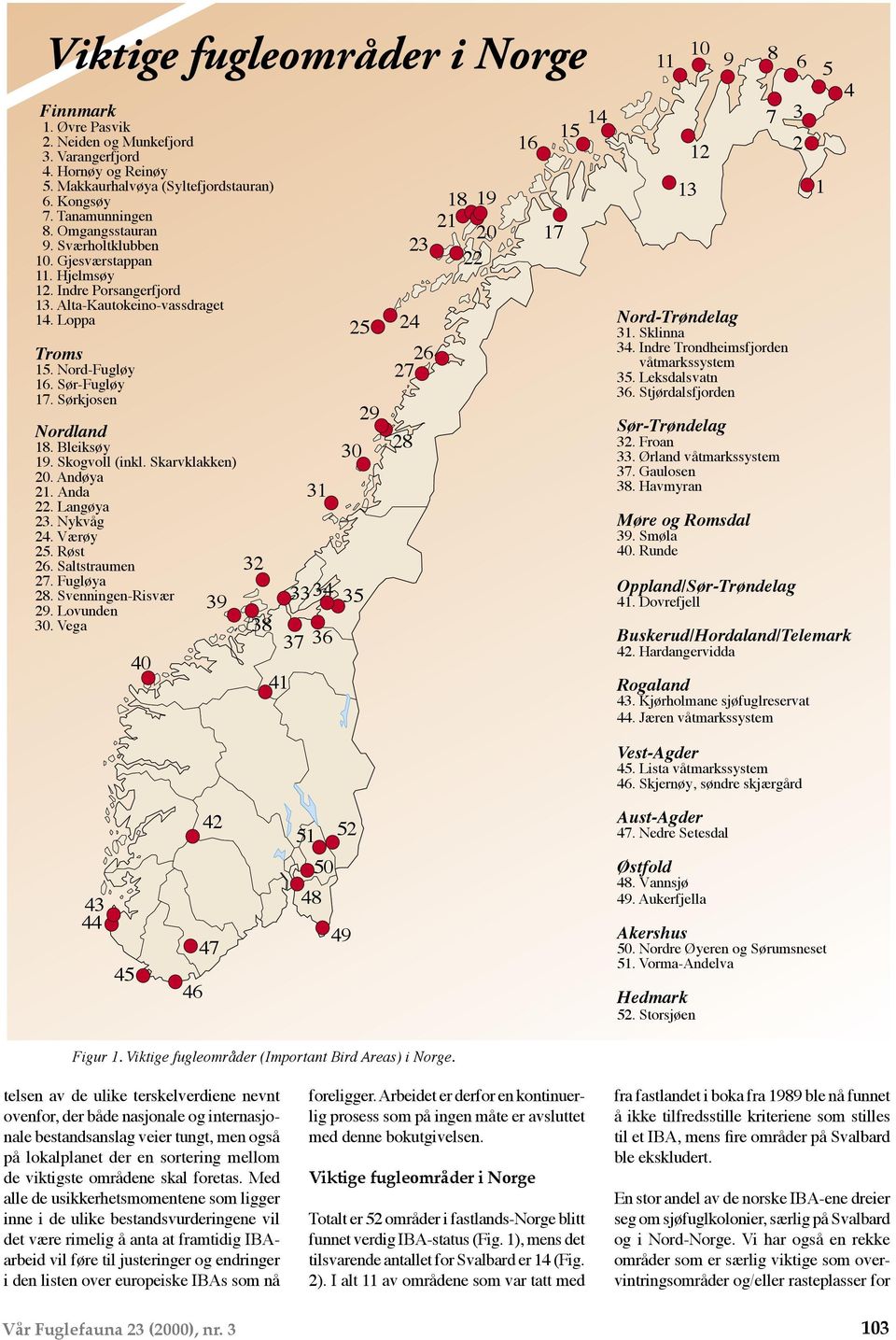 Skarvklakken) 20. Andøya 21. Anda 22. Langøya 23. Nykvåg 24. Værøy 25. Røst 26. Saltstraumen 27. Fugløya 28. Svenningen-Risvær 29. Lovunden 39 30.