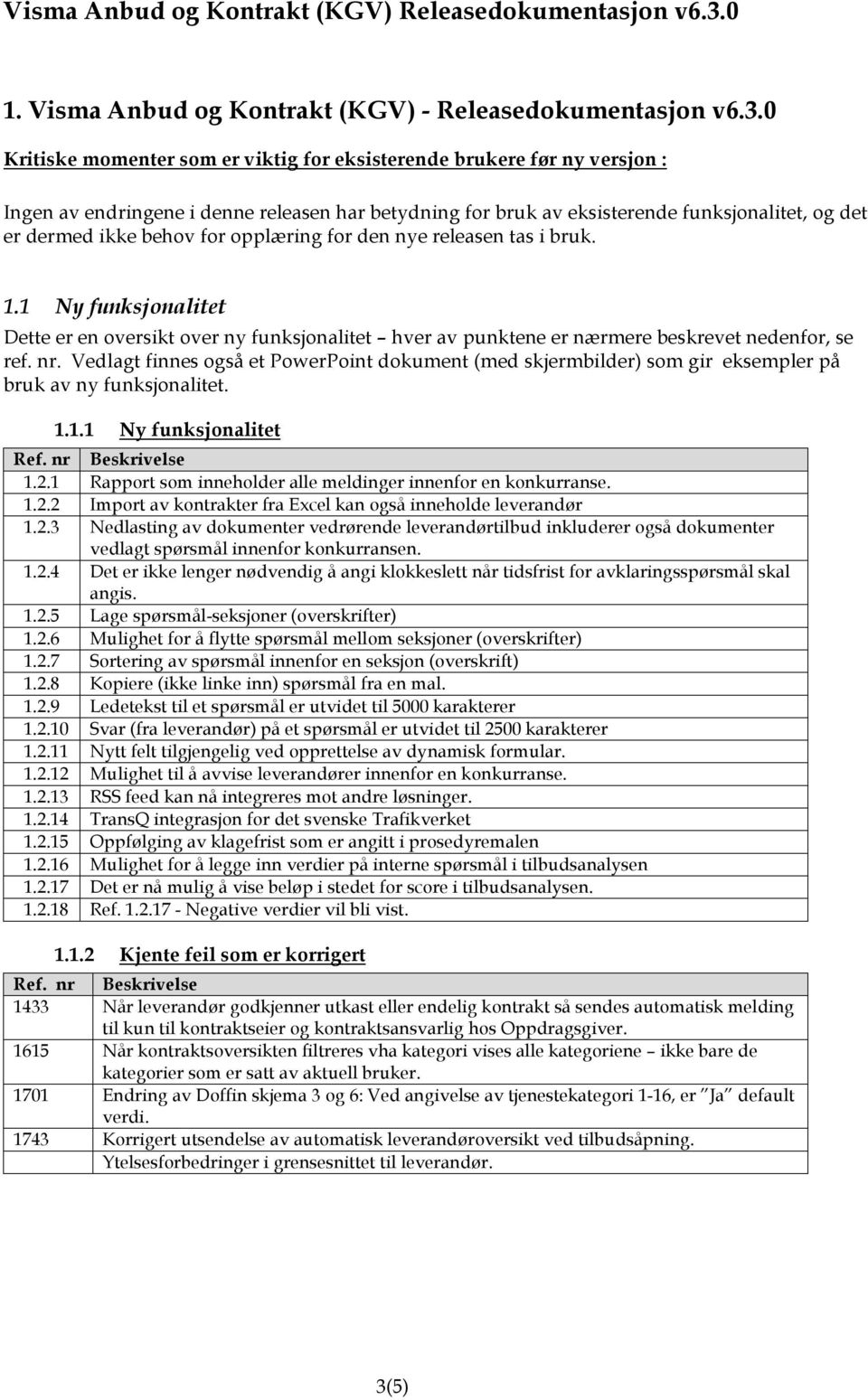 opplæring for den nye releasen tas i bruk. 1.1 Ny funksjonalitet Dette er en oversikt over ny funksjonalitet hver av punktene er nærmere beskrevet nedenfor, se ref. nr.