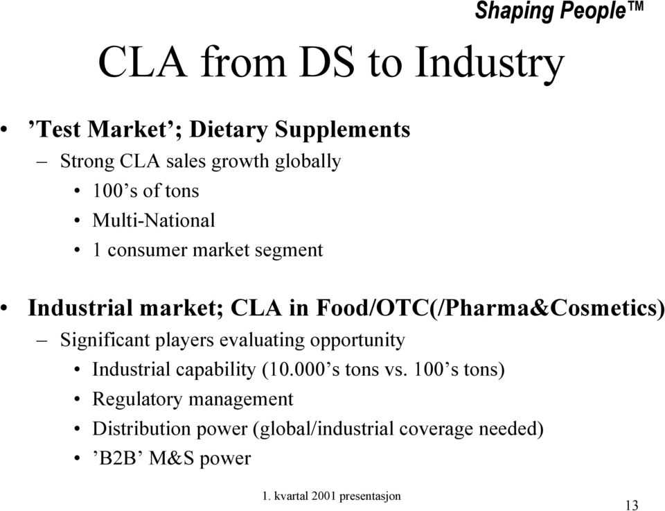 Food/OTC(/Pharma&Cosmetics) Significant players evaluating opportunity Industrial capability (10.