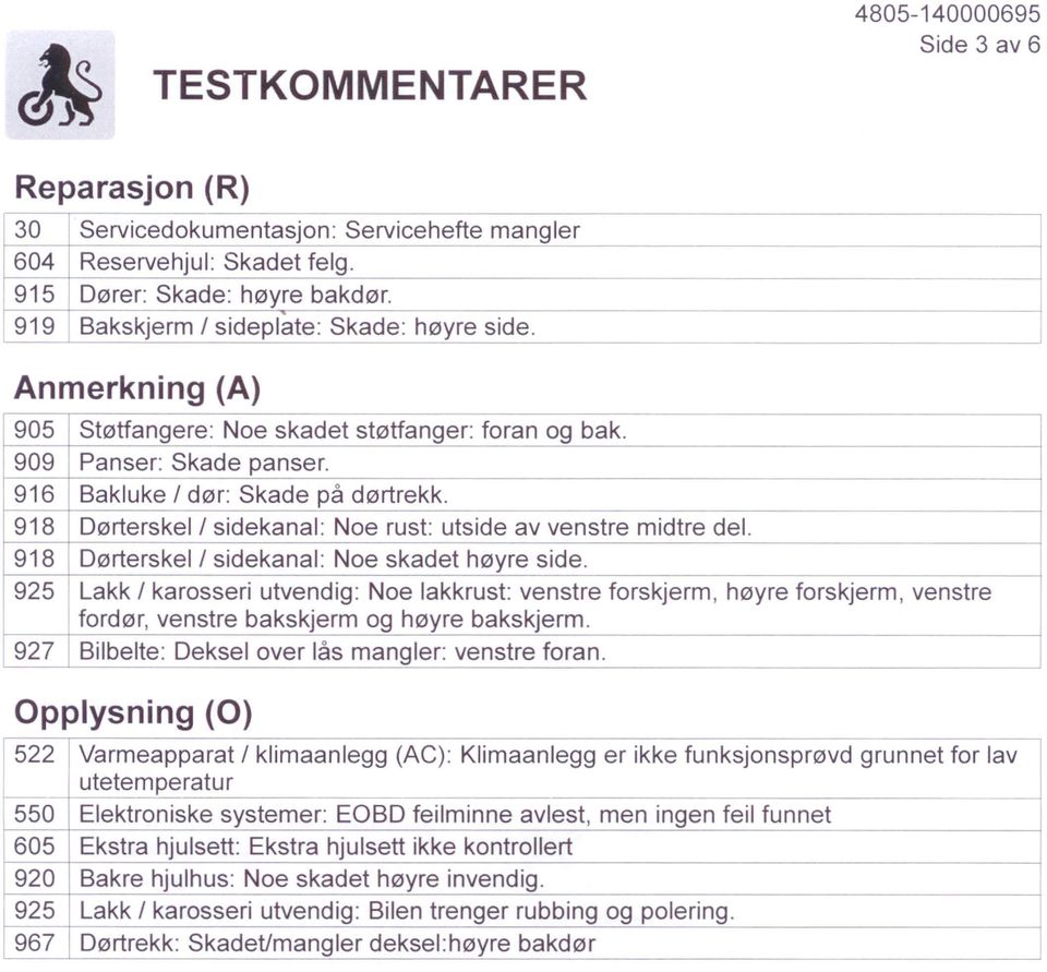 918 Dørterskel / sidekanal: Noe rust: utside av venstre midtre del. 918 Dørterskel / sidekanal: Noe skadet høyre side.