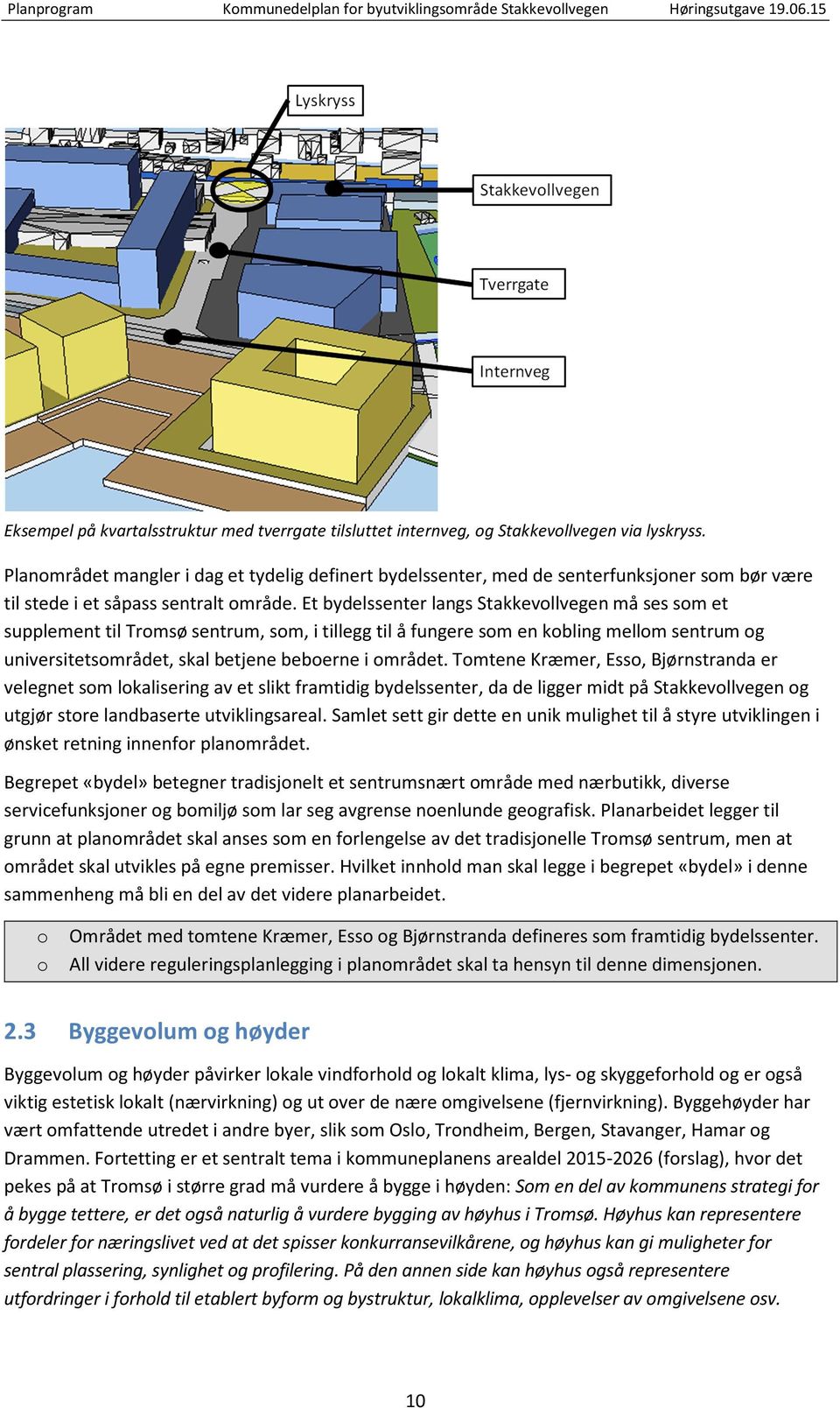 Et bydelssenter langs Stakkevllvegen må ses sm et supplement til Trmsø sentrum, sm, i tillegg til å fungere sm en kbling mellm sentrum g universitetsmrådet, skal betjene beberne i mrådet.