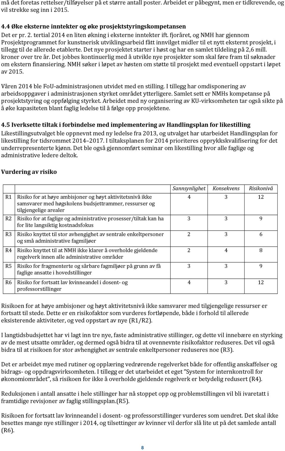 fjoråret, og NMH har gjennom Prosjektprogrammet for kunstnerisk utviklingsarbeid fått innvilget midler til et nytt eksternt prosjekt, i tillegg til de allerede etablerte.