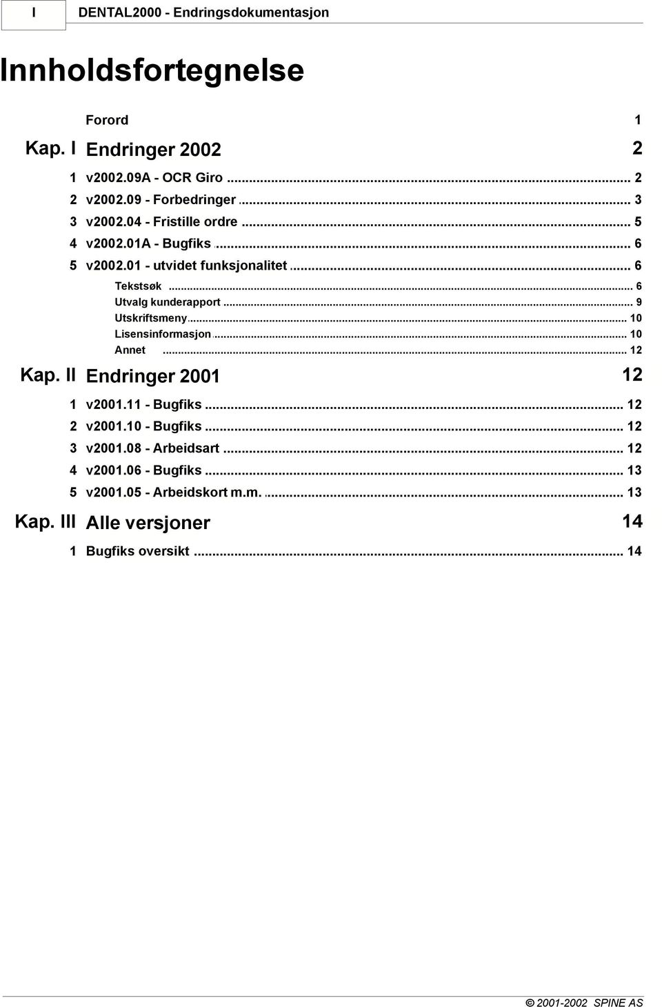 .. 6 Utvalg kunderapport... 9 Utskriftsmeny... 10 Lisensinformasjon... 10 Annet... 12 Kap. II Endringer 2001 12 1 v2001.11.