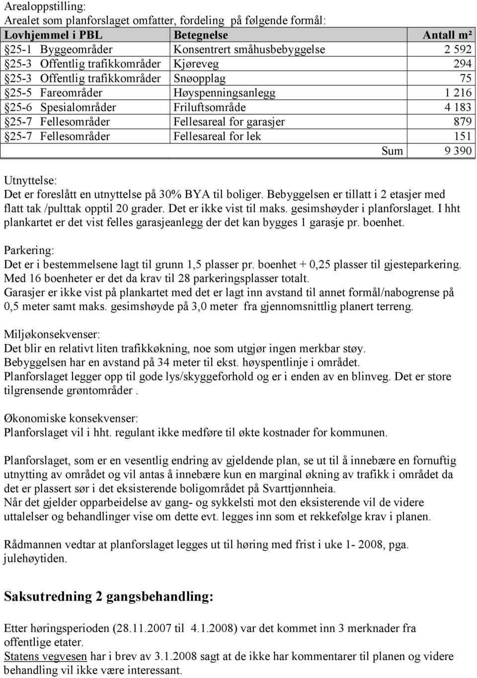 879 25-7 Fellesområder Fellesareal for lek 151 Sum 9 390 Utnyttelse: Det er foreslått en utnyttelse på 30% BYA til boliger. Bebyggelsen er tillatt i 2 etasjer med flatt tak /pulttak opptil 20 grader.