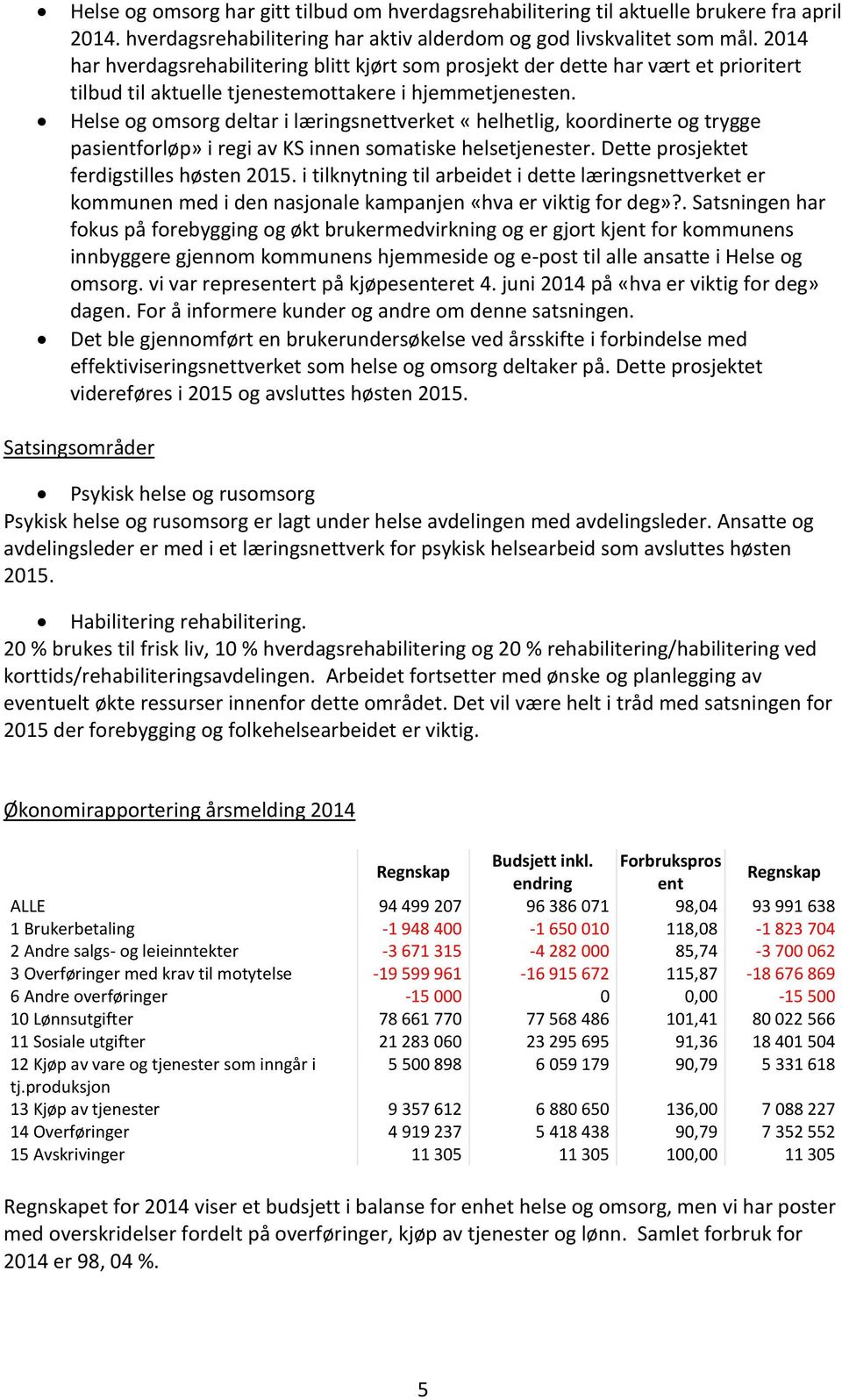 Helse og omsorg deltar i læringsnettverket «helhetlig, koordinerte og trygge pasientforløp» i regi av KS innen somatiske helsetjenester. Dette prosjektet ferdigstilles høsten 2015.