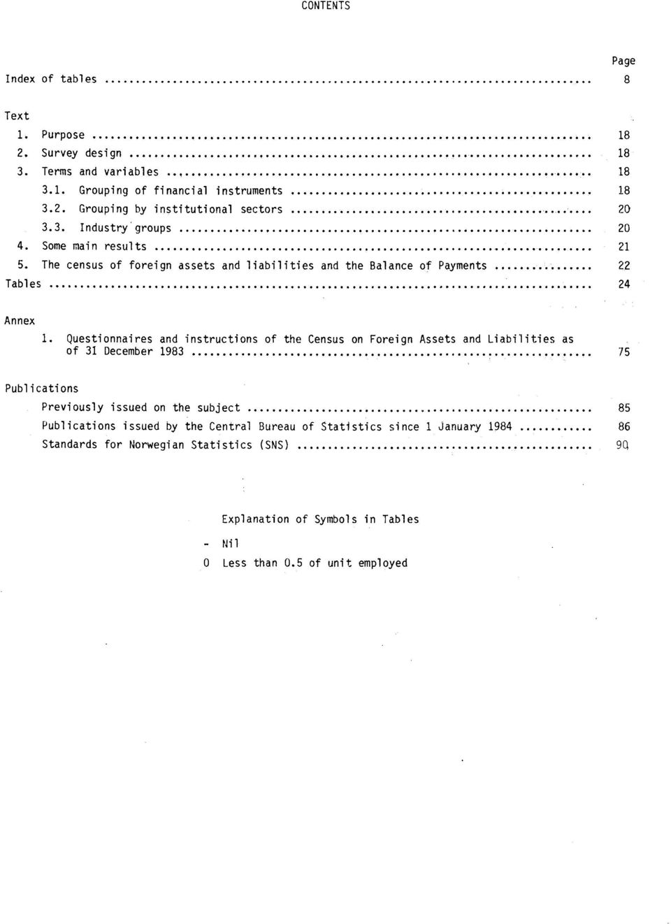 Questionnaires and instructions of the Census on Foreign Assets and Liabilities as of 31 December 1983 75 Publications Previously issued on the subject 85 Publications