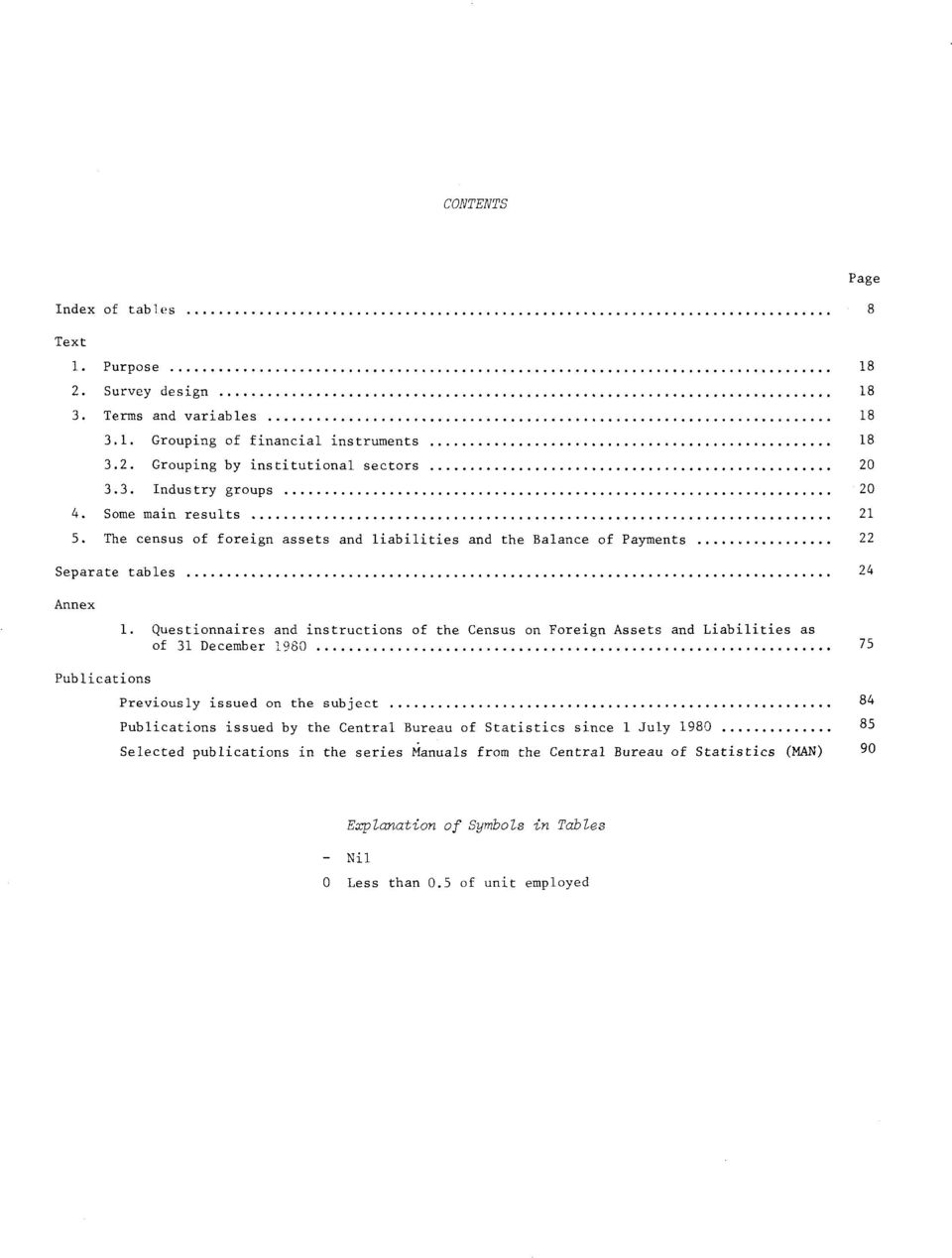Questionnaires and instructions of the Census on Foreign Assets and Liabilities as of 31 December 198 75 Previously issued on the subject 84 Publications issued by the Central