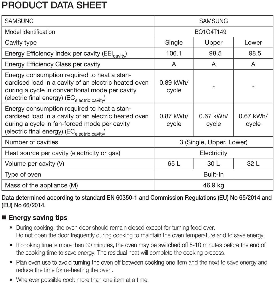 final energy) (EC electric cavity ) Number of cavities Heat source per cavity (electricity or gas) cavity ) 106.1 98.5 98.5 0.89 kwh/ 0.87 kwh/ 0.67 kwh/ 0.