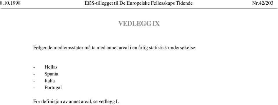 areal i en årlig statistisk undersøkelse: - Hellas - Spania -