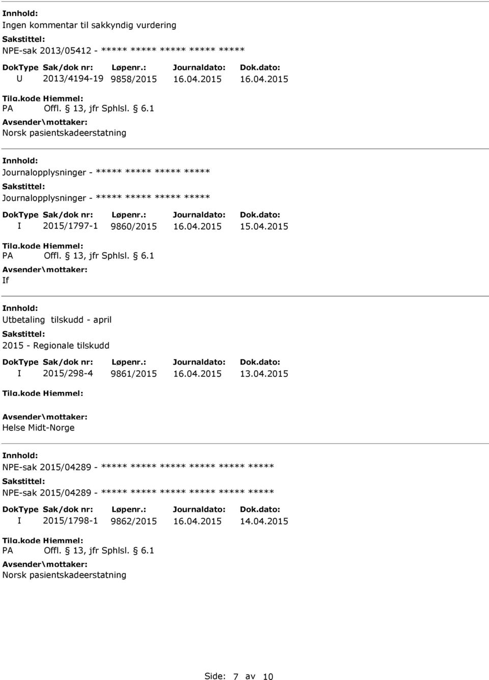 2015 tbetaling tilskudd - april 2015 - Regionale tilskudd 2015/298-4 9861/2015 13.