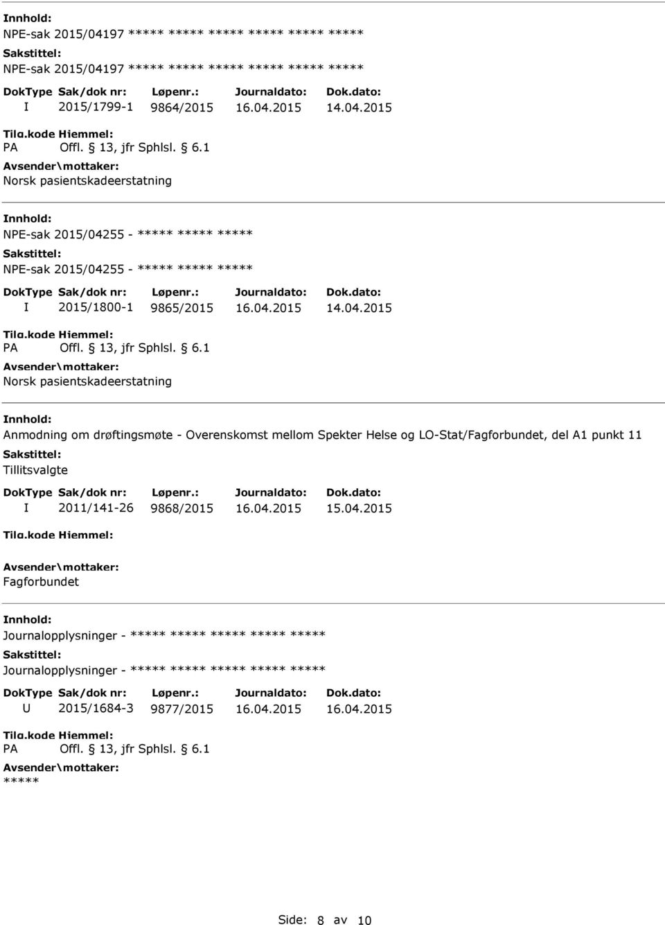 Helse og LO-Stat/Fagforbundet, del A1 punkt 11 Tillitsvalgte 2011/141-26 9868/2015 15.04.