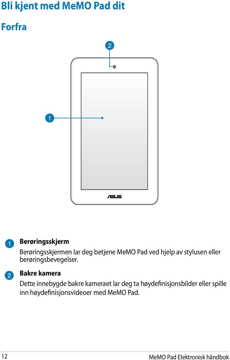 Bakre kamera Dette innebygde bakre kameraet lar deg ta høydefinisjonsbilder