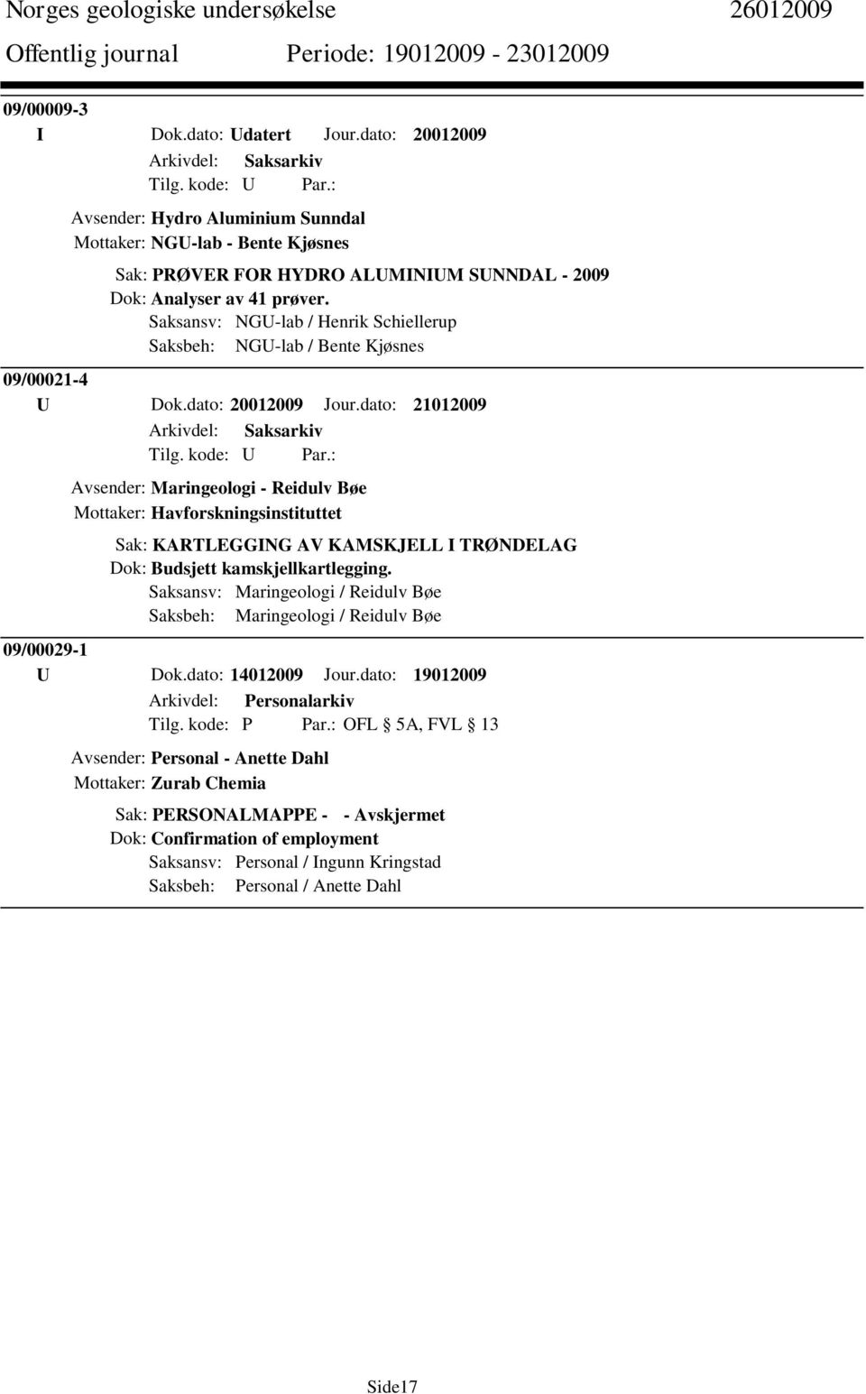 dato: 21012009 Avsender: Maringeologi - Reidulv Bøe Mottaker: Havforskningsinstituttet Sak: KARTLEGGING AV KAMSKJELL I TRØNDELAG Dok: Budsjett kamskjellkartlegging.