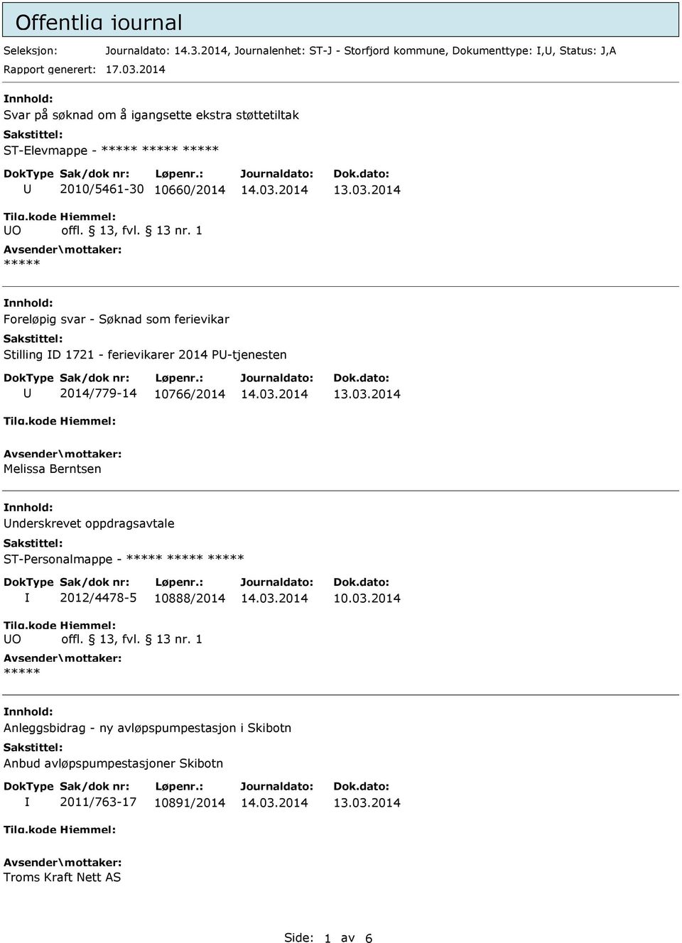 ferievikar Stilling D 1721 - ferievikarer 2014 PU-tjenesten U 2014/779-14 10766/2014 Melissa Berntsen nnhold: Underskrevet oppdragsavtale ST-Personalmappe - *****