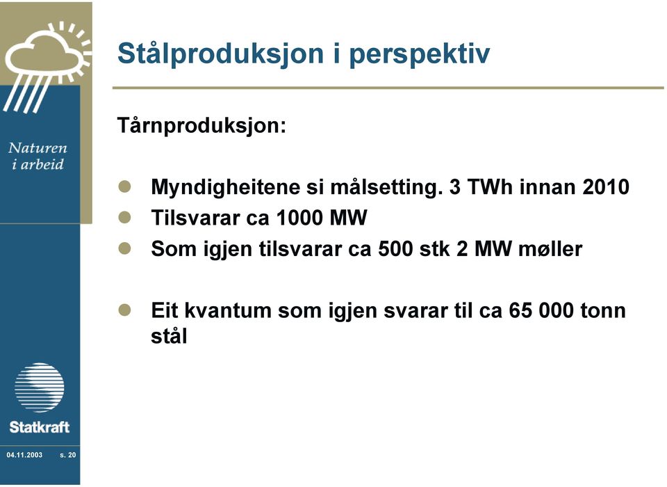 3 TWh innan 2010 Tilsvarar ca 1000 MW Som igjen