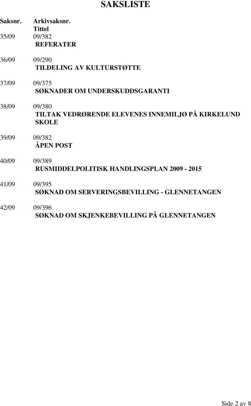 UNDERSKUDDSGARANTI 38/09 09/380 TILTAK VEDRØRENDE ELEVENES INNEMILJØ PÅ KIRKELUND SKOLE 39/09 09/382