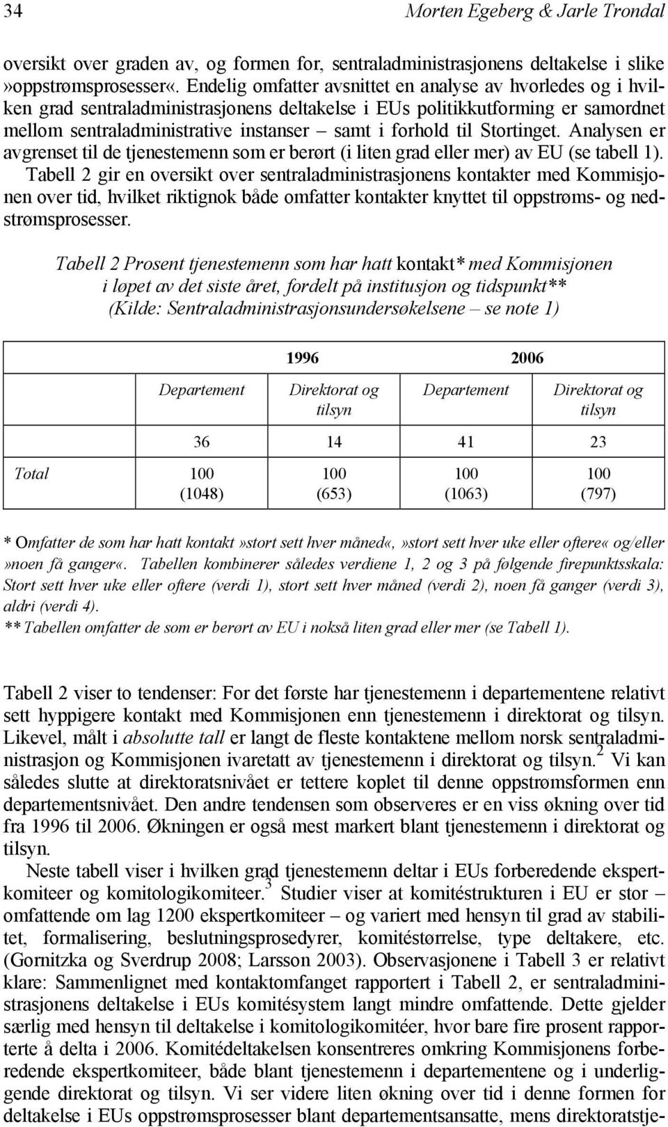 Stortinget. Analysen er avgrenset til de tjenestemenn som er berørt (i liten grad eller mer) av EU (se tabell 1).