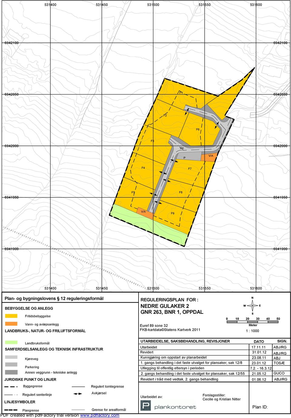 Kjøreveg Parkering Annen veggrunn - tekniske anlegg JURIDISKE PUNKT OG LINJER Byggegrense Regulert senterlinje LINJESYMBOLER Plangrense Regulert tomtegrense Avkjørsel Grense for arealformål PDF