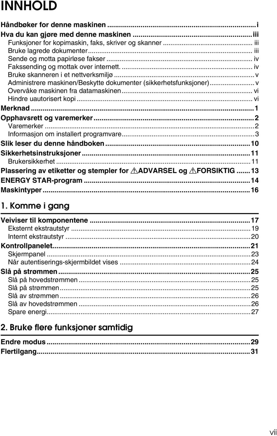 .. v Overvåke maskinen fra datamaskinen... vi Hindre uautorisert kopi... vi nad...1 Opphavsrett og varemerker...2 Varemerker...2 Informasjon om installert programvare...3 Slik leser du denne håndboken.