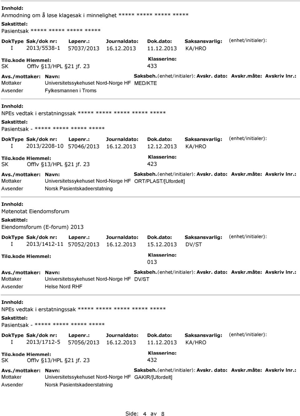 ORT/PLAST/[fordelt] Norsk Pasientskadeerstatning Møtenotat Eiendomsforum Eiendomsforum (E-forum) 2013 2013/1412-