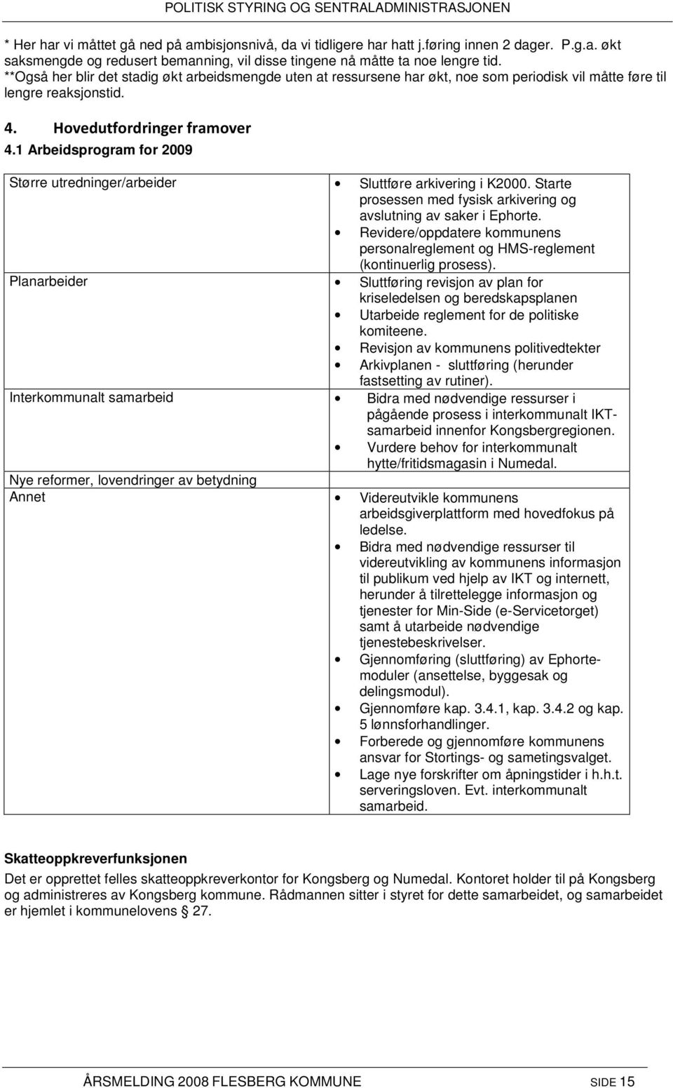 1 Arbeidsprogram for 2009 Større utredninger/arbeider Sluttføre arkivering i K2000. Starte prosessen med fysisk arkivering og avslutning av saker i Ephorte.