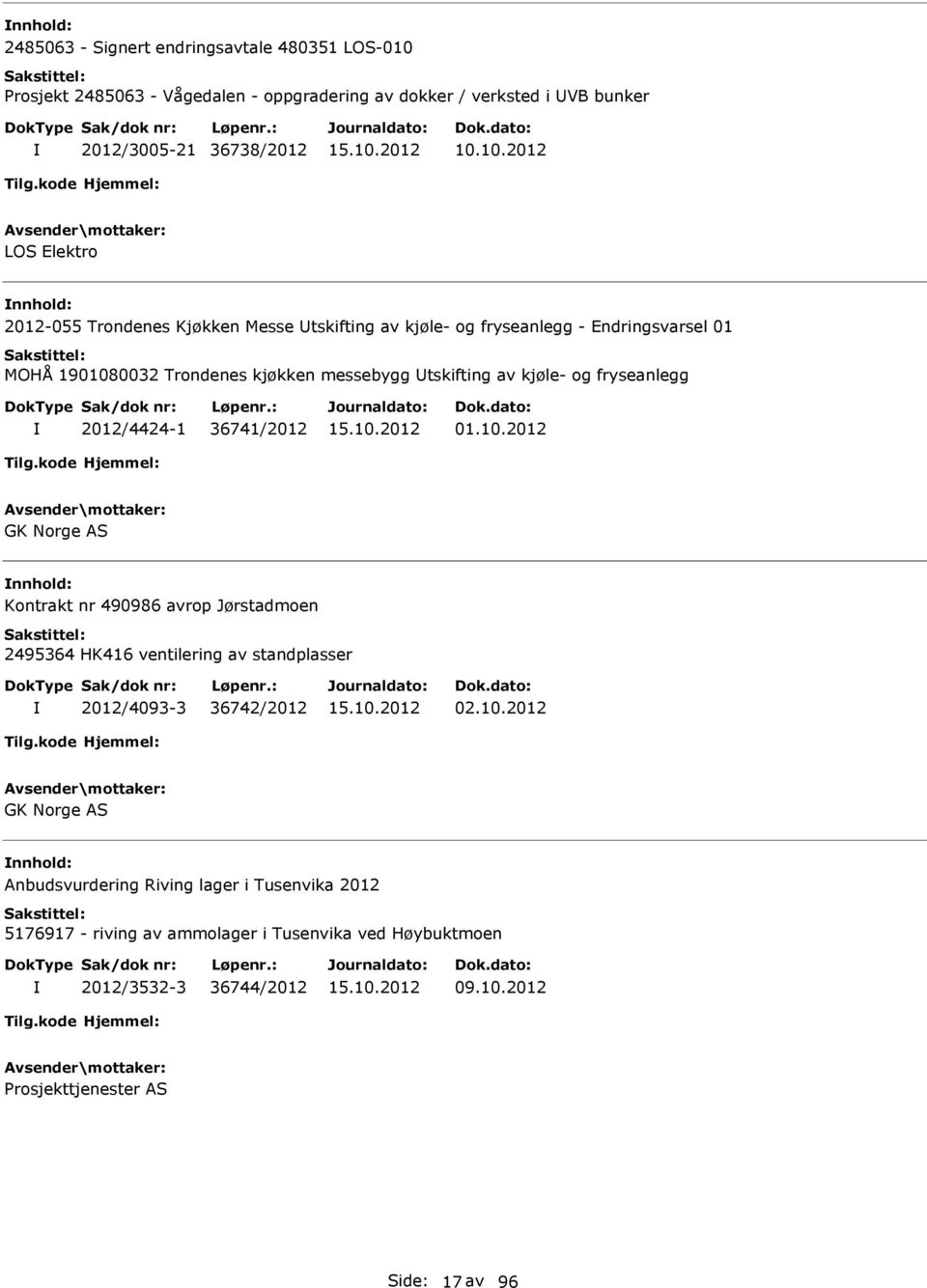 10.2012 LOS Elektro 2012-055 Trondenes Kjøkken Messe tskifting av kjøle- og fryseanlegg - Endringsvarsel 01 MOHÅ 1901080032 Trondenes kjøkken messebygg tskifting av