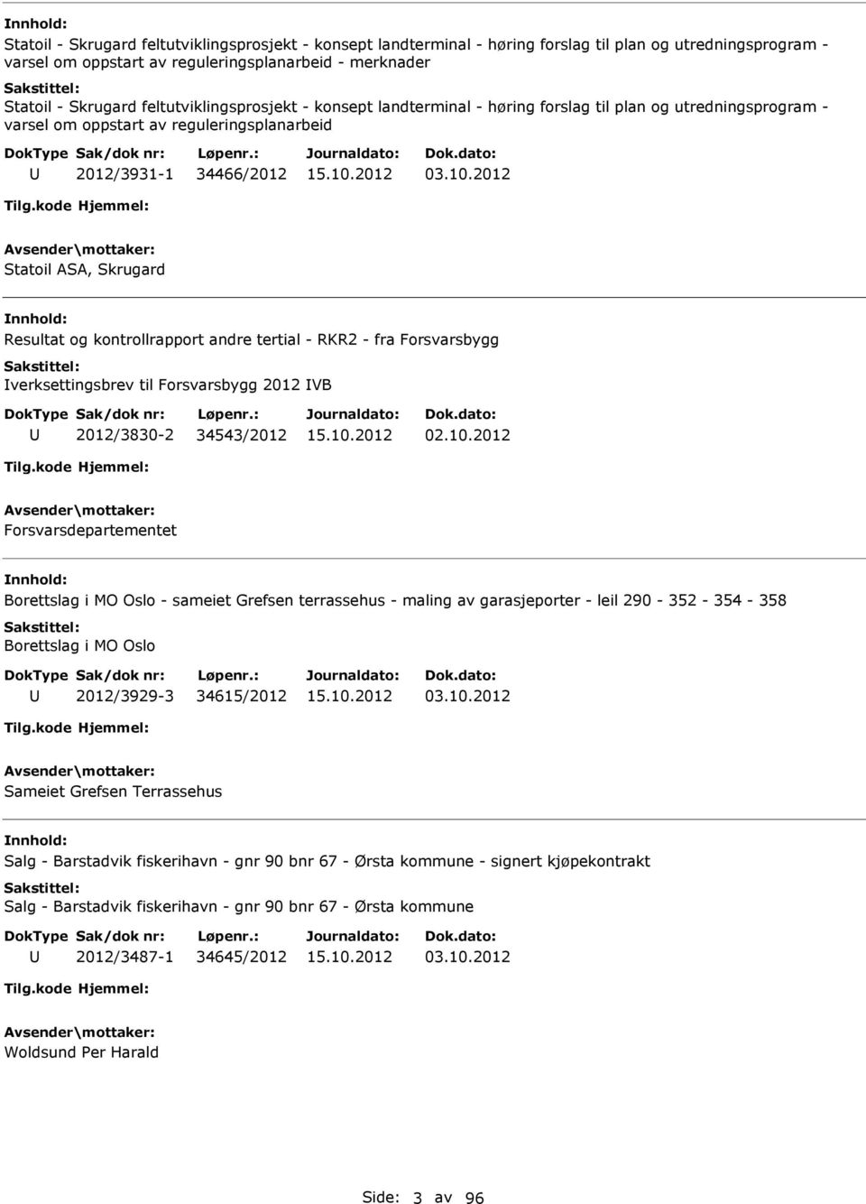 2012 Statoil ASA, Skrugard Resultat og kontrollrapport andre tertial - RKR2 - fra Forsvarsbygg verksettingsbrev til Forsvarsbygg 2012 VB 2012/3830-2 34543/2012 02.10.