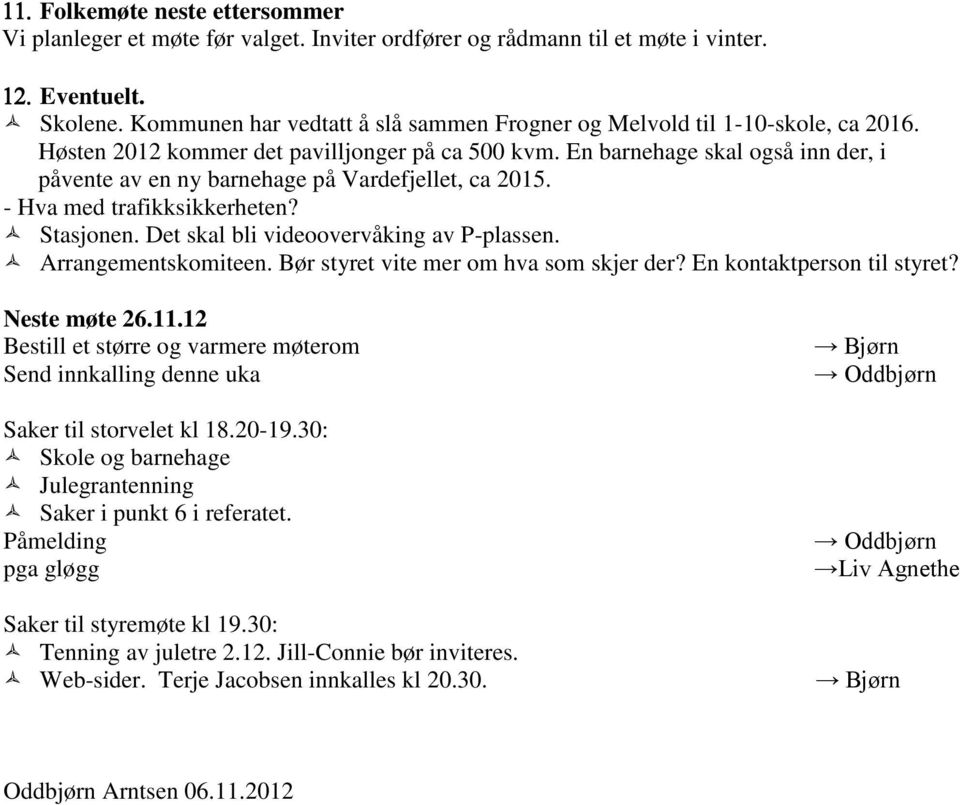 En barnehage skal også inn der, i påvente av en ny barnehage på Vardefjellet, ca 2015. - Hva med trafikksikkerheten? Stasjonen. Det skal bli videoovervåking av P-plassen. Arrangementskomiteen.