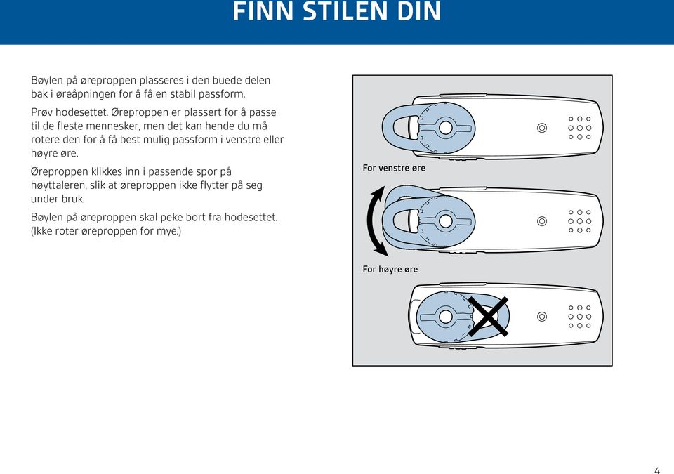 Øreproppen er plassert for å passe til de fleste mennesker, men det kan hende du må rotere den for å få best mulig passform i