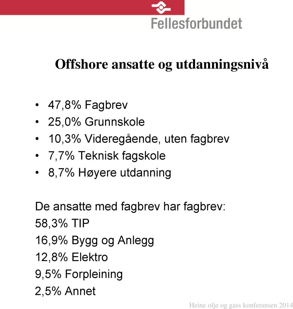 fagskole 8,7% Høyere utdanning De ansatte med fagbrev har