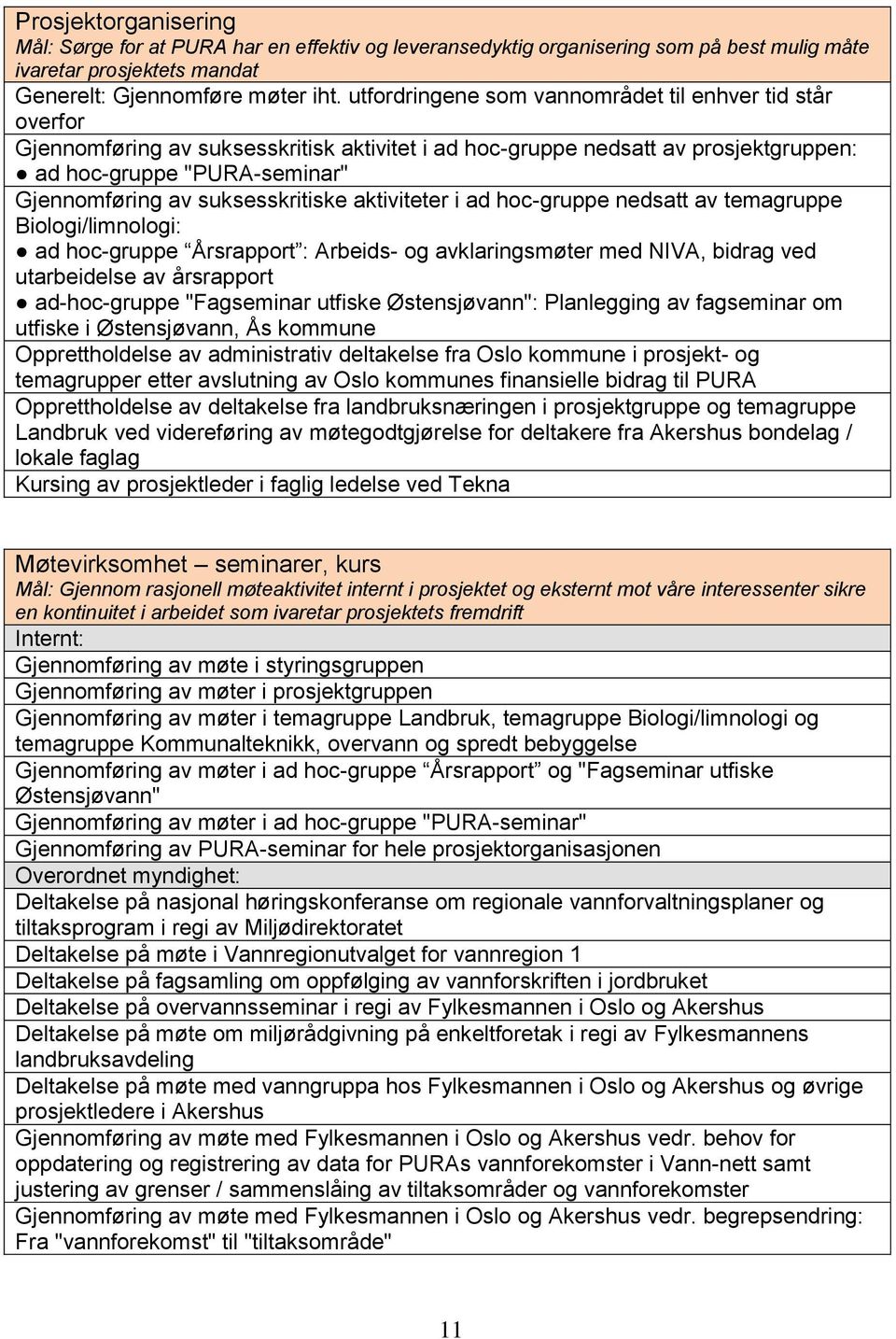 suksesskritiske aktiviteter i ad hoc-gruppe nedsatt av temagruppe Biologi/limnologi: ad hoc-gruppe Årsrapport : Arbeids- og avklaringsmøter med NIVA, bidrag ved utarbeidelse av årsrapport