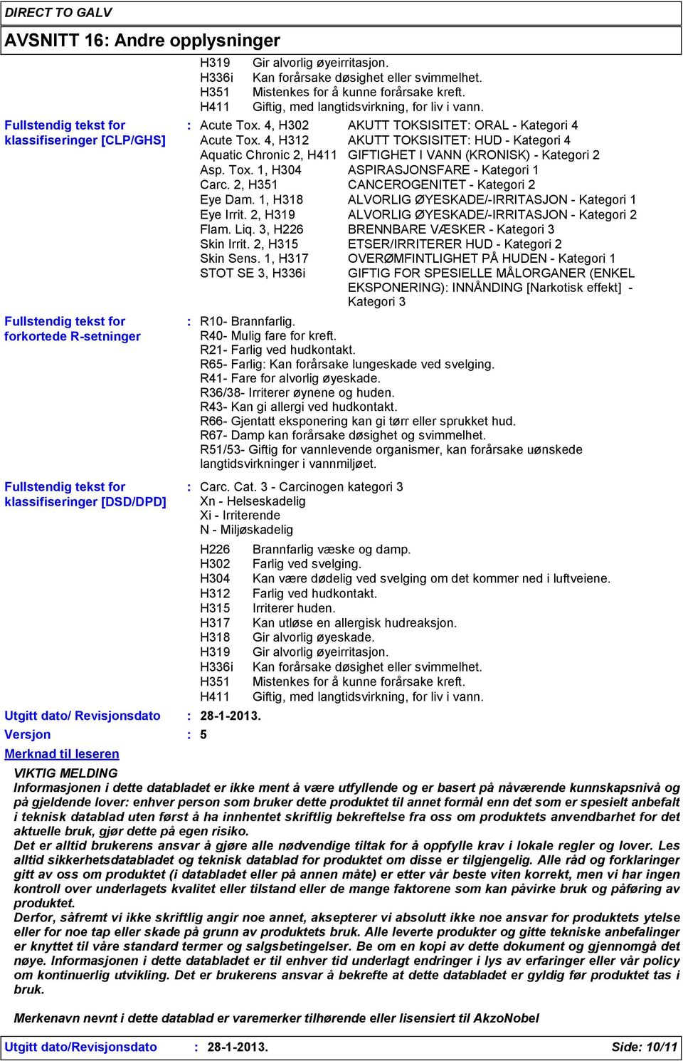 Giftig, med langtidsvirkning, for liv i vann. Acute Tox. 4, H302 AKUTT TOKSISITET ORAL - Kategori 4 Acute Tox.