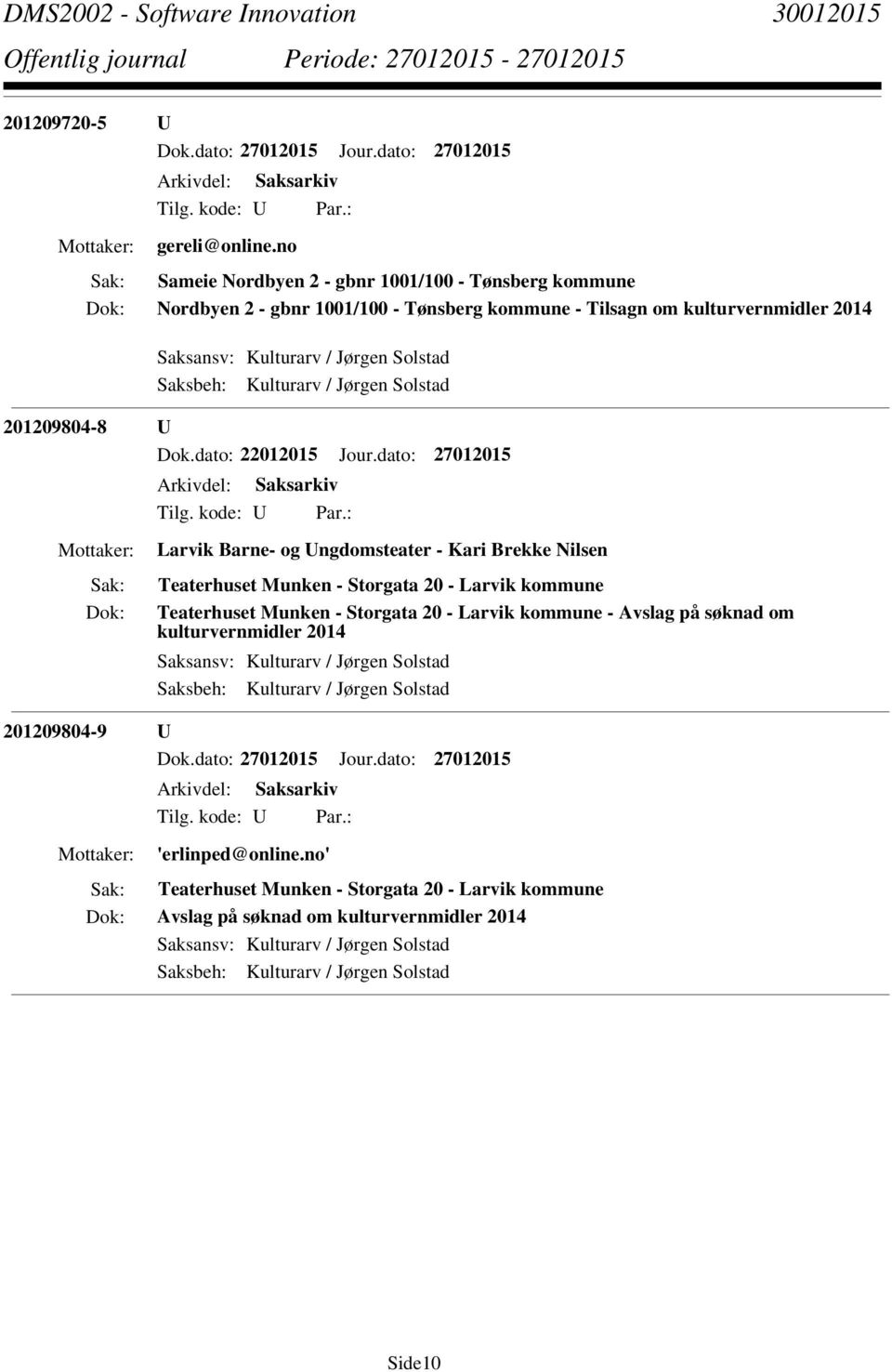 Kulturarv / Jørgen Solstad 201209804-8 U Dok.dato: 22012015 Jour.