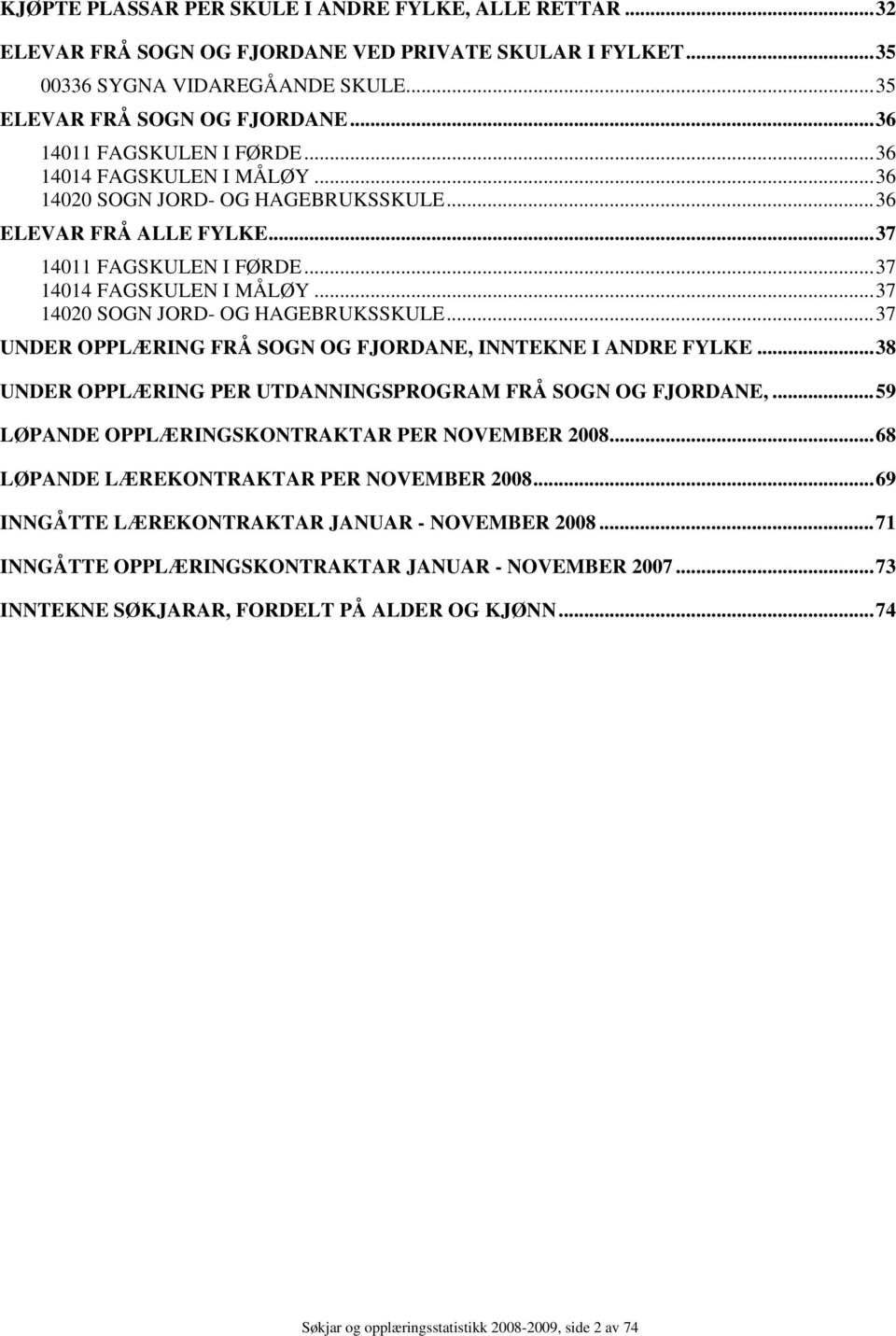 ..37 14020 SOGN JORD- OG HAGEBRUKSSKULE...37 UNDER OPPLÆRING FRÅ SOGN OG FJORDANE, INNTEKNE I ANDRE FYLKE...38 UNDER OPPLÆRING PER UTDANNINGSPROGRAM FRÅ SOGN OG FJORDANE,.