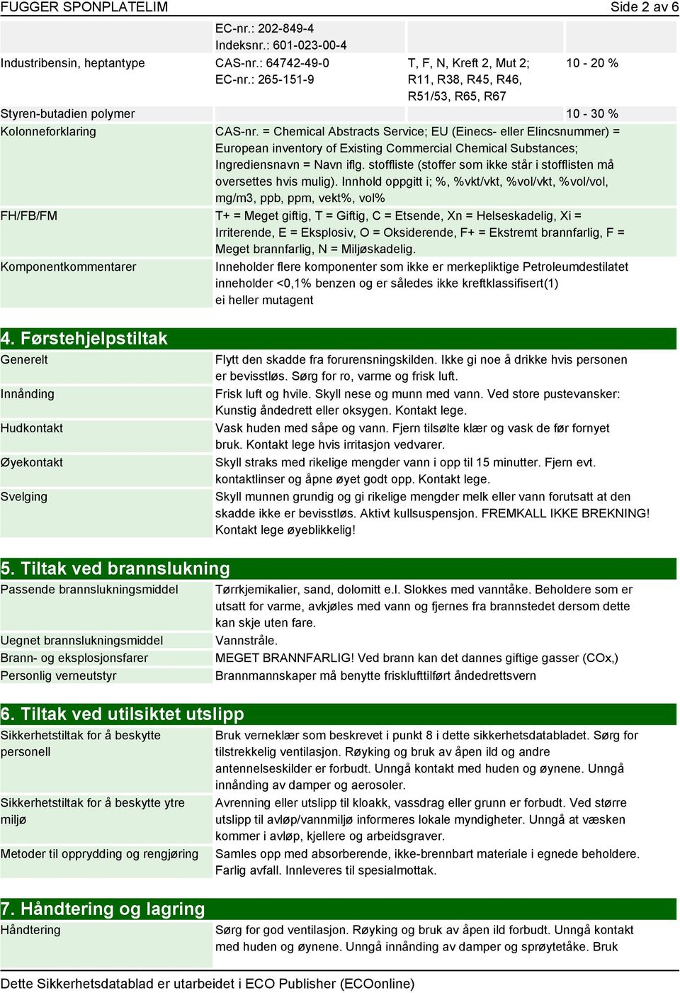 = Chemical Abstracts Service; EU (Einecs- eller Elincsnummer) = European inventory of Existing Commercial Chemical Substances; Ingrediensnavn = Navn iflg.