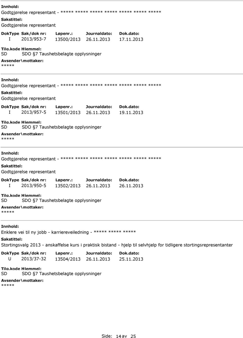 2013 O 7 Taushetsbelagte opplysninger Godtgjørelse representant - Godtgjørelse representant 2013/950-5 13502/2013 O 7 Taushetsbelagte