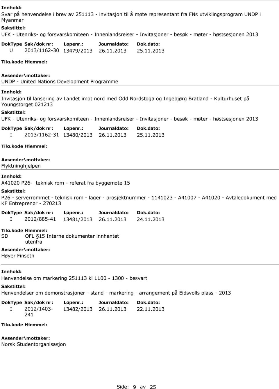 021213 FK - tenriks- og forsvarskomiteen - nnenlandsreiser - nvitasjoner - besøk - møter - høstsesjonen 2013 2013/1162-31 13480/2013 Flyktninghjelpen A41020 P26- teknisk rom - referat fra byggemøte