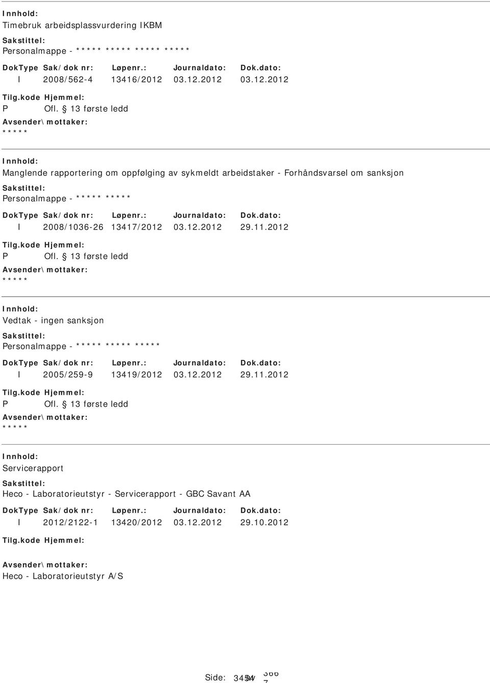 2012 2012 Manglende rapportering om oppfølging av sykmeldt arbeidstaker - Forhåndsvarsel om sanksjon ersonalmappe -